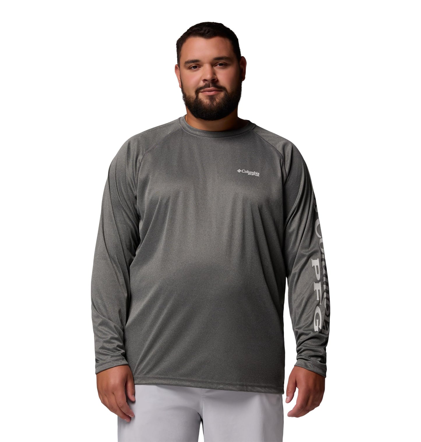 Columbia Men's PFG Terminal Tackle Long Sleeve Fishing Shirt, Charcoal Heather/Cool Grey Logo, 2X Tall
