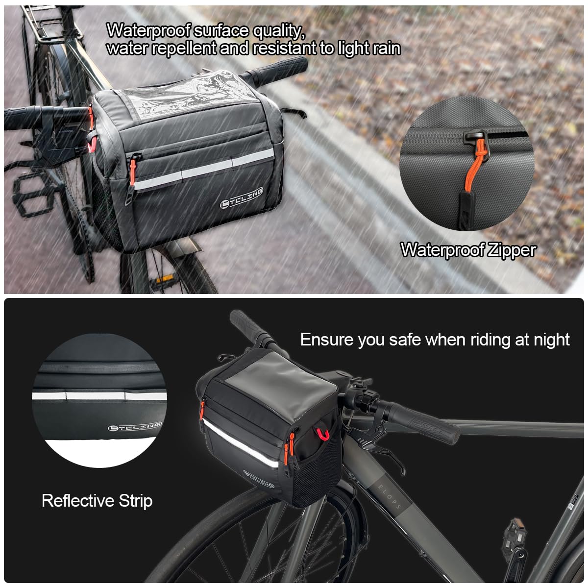 Danuosie Bike Handlebar Bag, Insulated Cooler Front Frame Bag with Touch Screen Phone Holder, 4L Water Resistant Bicycle Basket Storage Pouch, Convertible Shoulder Pack for Ebike MTB Road