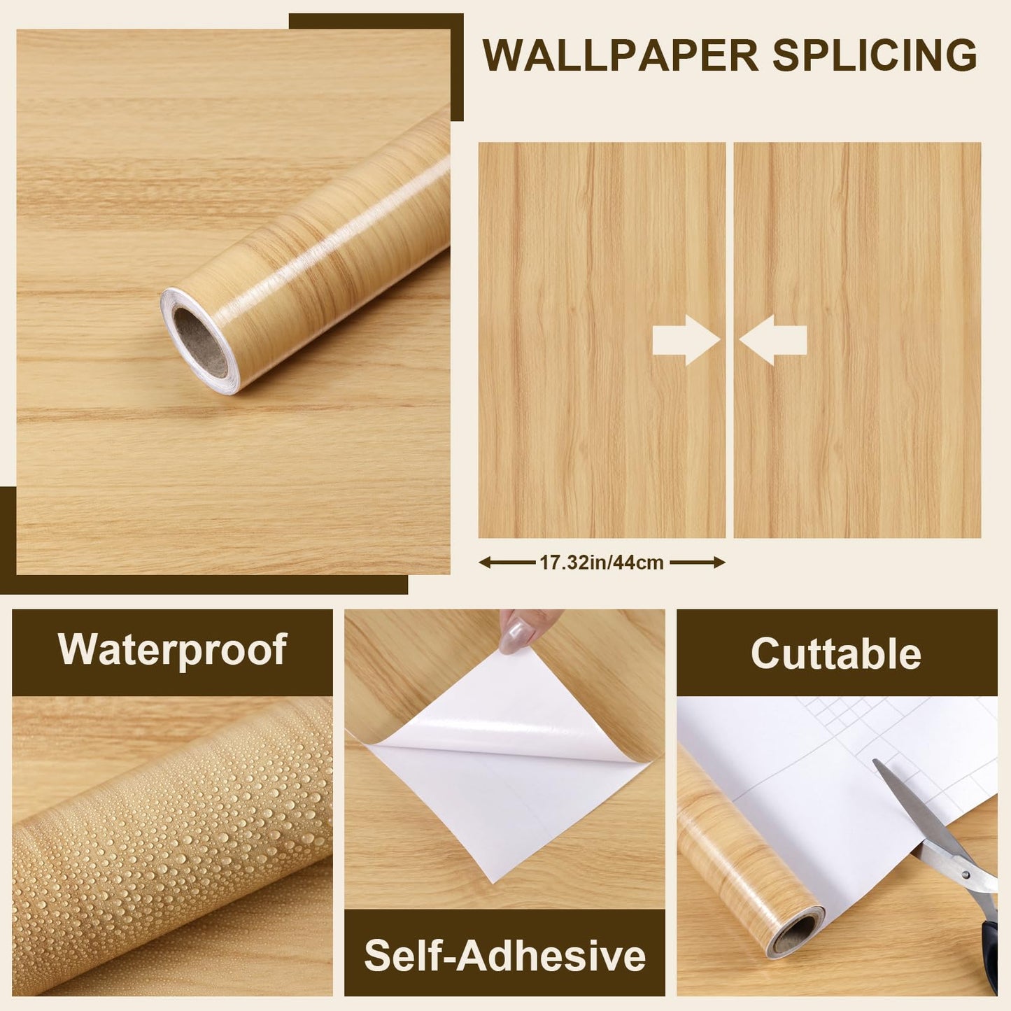 Light Wood Grain Contact Paper Peel and Stick Wallpaper A Set of 17.3"x120" Natural Wooden Contact Paper for Cabinets Countertops Drawer Shelf Liner Self-adhesive Removable Wallpaper Waterproof
