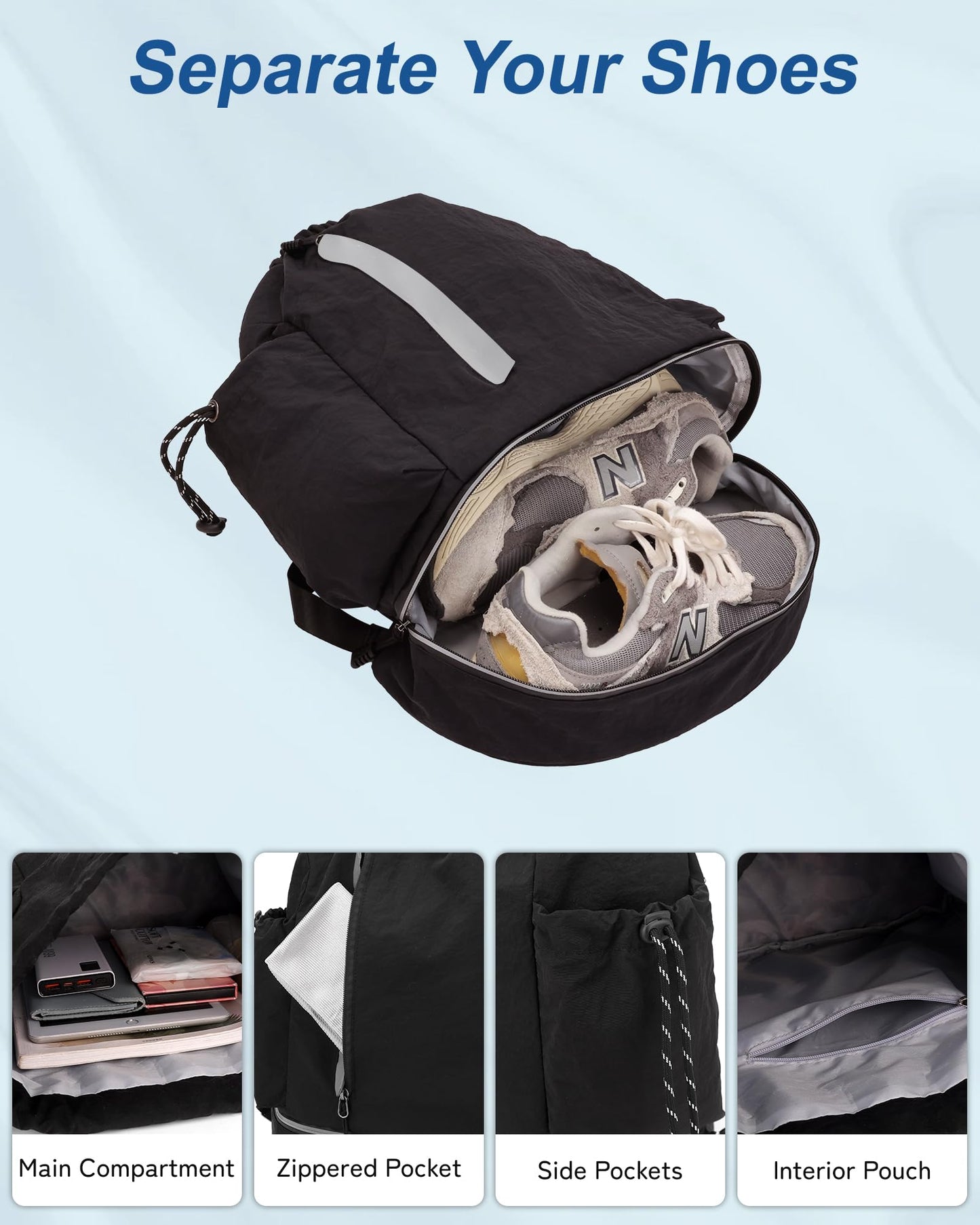 JELUTAR Drawstring Backpack for Men Women Water-Resistant Gym Bag with Shoe Compartment Lightweight String Sport Sackpack for Basketball Soccer Swimming and Travel, Black