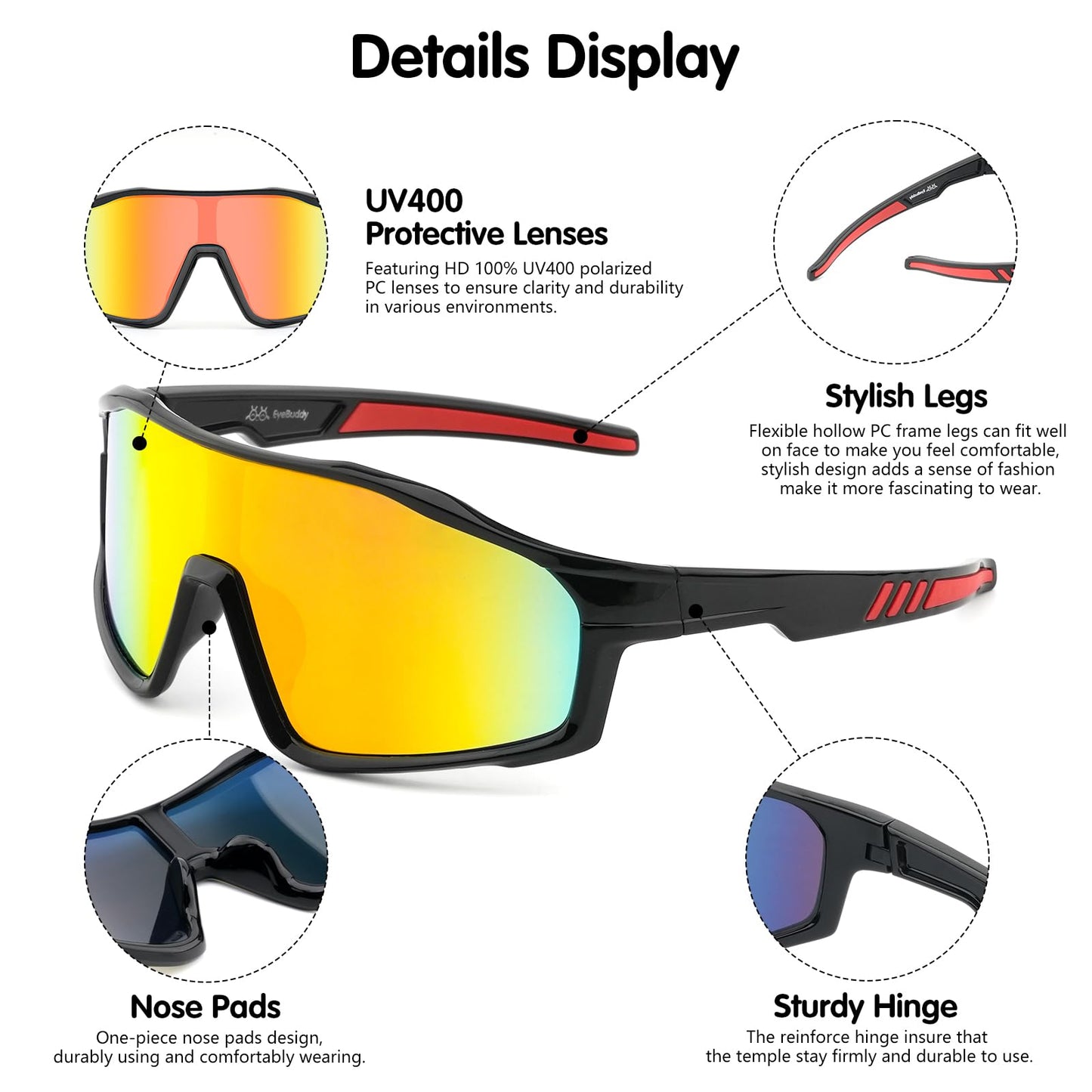 EYEBUDDY Kids Sunglasses Youth Baseball Sun Glasses Boys Girls Softball Sports UV400 Protection Goggles Age 6-12