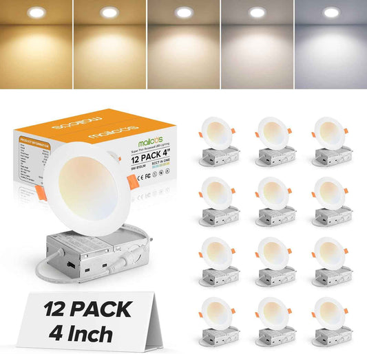 Ultra-Thin 12 Pack 6-Inch Dimmable LED Recessed Lighting - 5CCT Selectable, 1050LM, ETL