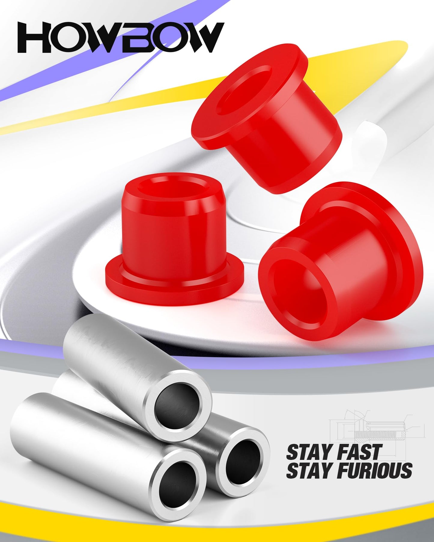 HOWBOW Ezgo RXV Suspension Bushing Kit include Hardware, Front A-Arm Polyurethane Bushings and Sleeves for 2008+ EZGO RXV Golf Cart Gas & Electric-Replaces OE#608086 601340 602085 601754 602415 600525