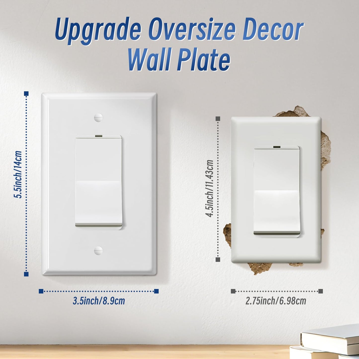 BKDEORS Jumbo Decorator Wall Plate Covers 1-Gang Oversize Outlet Cover Plate 5.5" x 3.5" Impact Resistant for Electric Outlets Light Receptacle Outlets GFCI Switches, White (6 Pack)