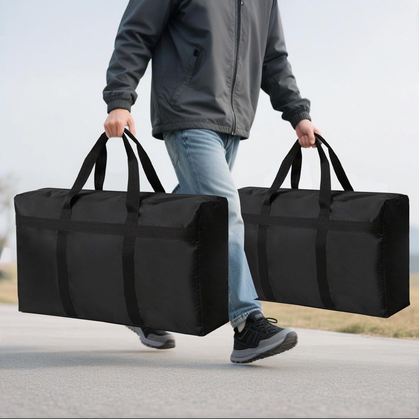 Kvoike Extra Large Moving Bags with Strong Zippers, Storage Bags with Carrying Handles, Duffle Bag Packing Bags for Moving, Storage, Travel and Camping, Storagebag Totes for Space Saving