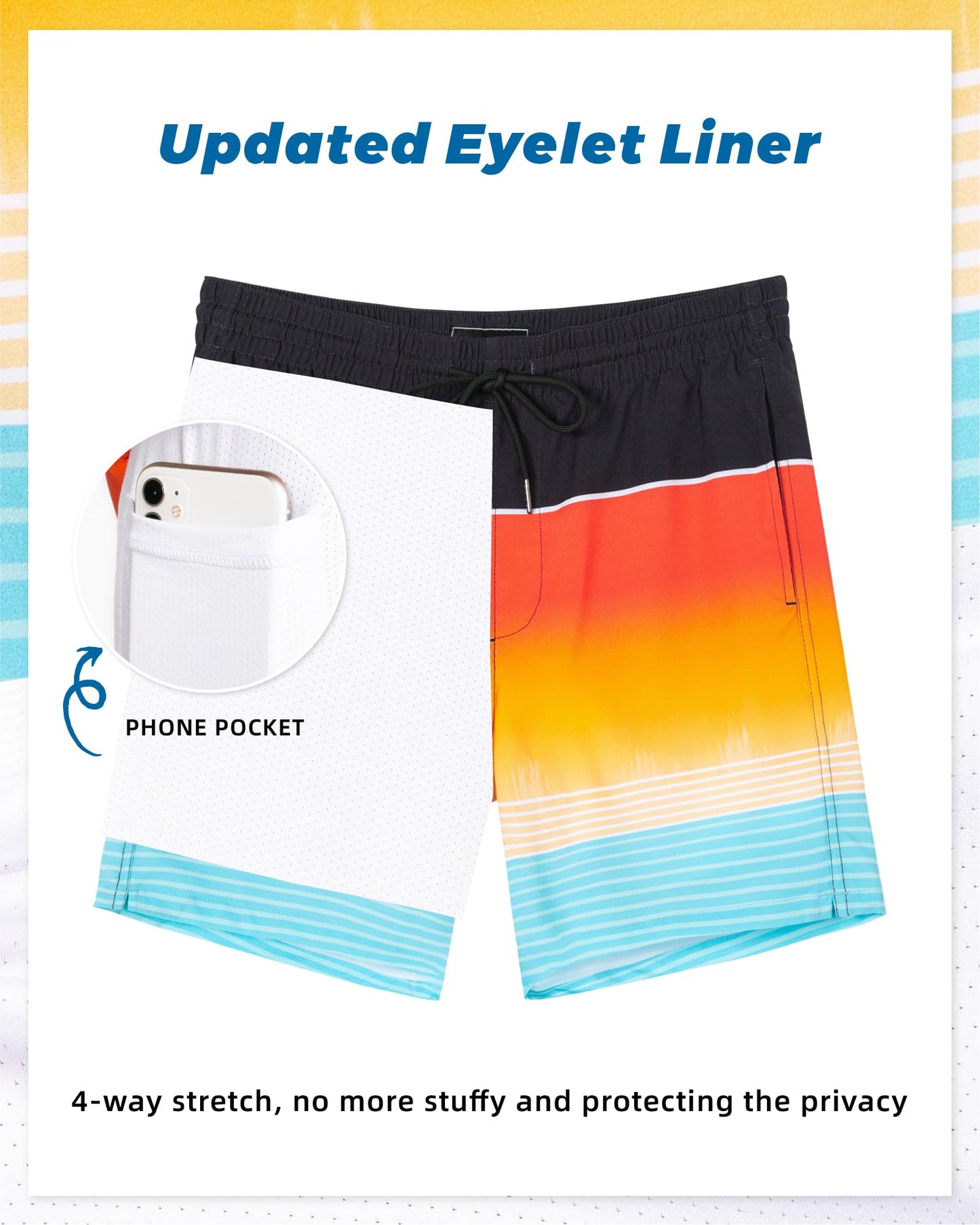 SURF CUZ Mens Swim Trunks with Compression Liner Quick Dry Swim Shorts 7" Swimming Trunks Stretch Zipper Pockets,Sea Level,S