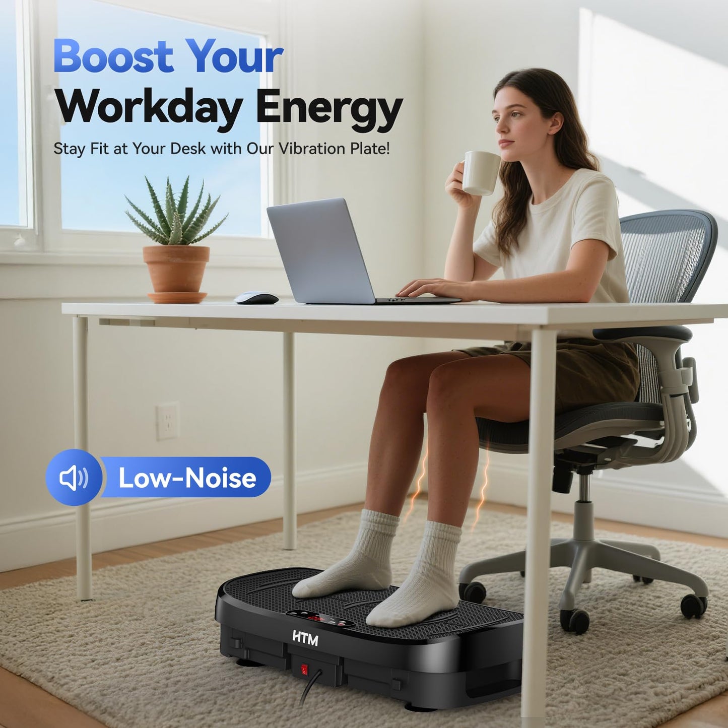 HTM Curved Vibration Plate Exercise Machine, Whole Body Shake Plate with 150W Motor & Resistance Band, 330lbs Weight Capacity, 120 Speeds, Low Noise Vibration Board for Weight Loss, Home Fitness