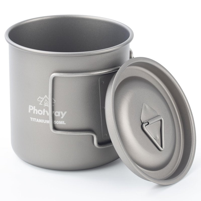 photway Ultralight Titanium Camp Mug with Lid 450ml (15.2oz), Single-Wall Coffee Mug Cup for Backpacking, Camping, Hiking & Open Fire Use
