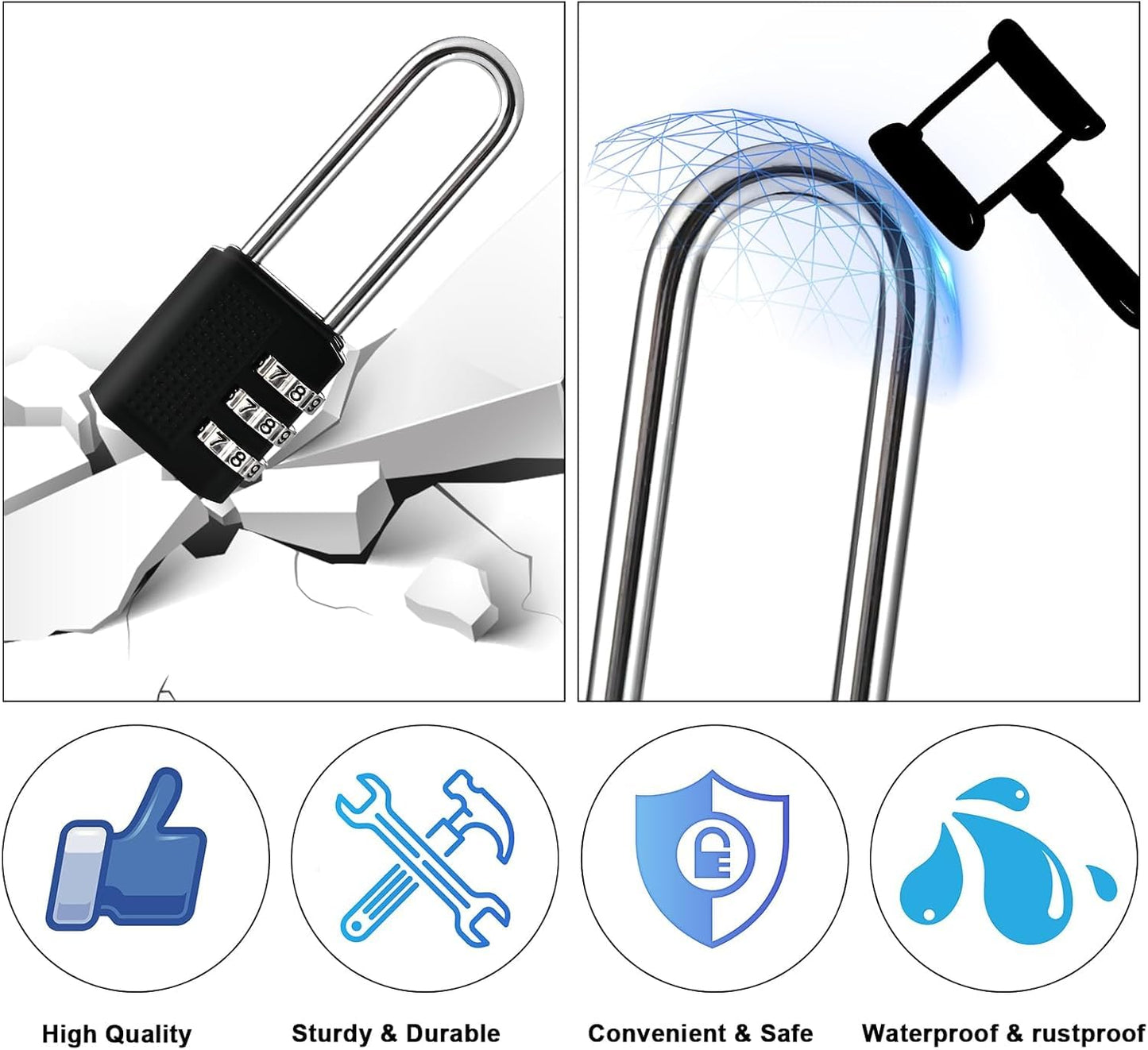 3 Digit Small Combination Locker Lock, 2.2 in Long Shackle Padlock Combination, Resettable Luggage Locks, Combo Gym Locker Suitcase Gate Pad Lock (3Pack, Black)