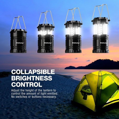 LED Camping Lantern - Portable Emergency Light for Hurricane Survival Kits | 4 Pack Black with Batteries Included