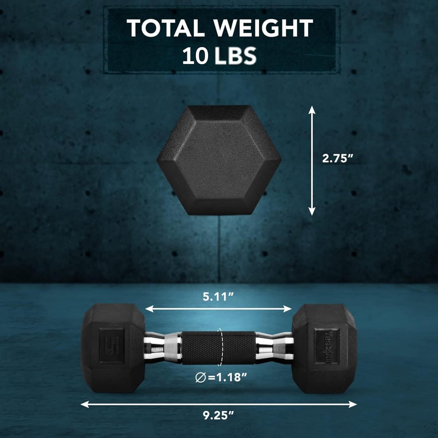 Yes4All Chrome Hex Dumbbells - Anti-Slip Rubber Grip Hand Weights, 10-30 LBS Pair