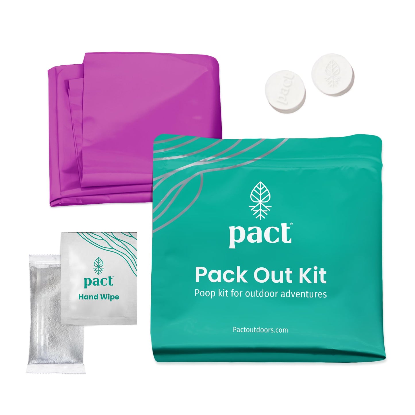 PACT Pack Out Kit - Camping Poop Kit Includes Wet Wipes, Smell Proof Disposal Bags, Hand Wipes, Poop Powder for Odor and Human Waste Bags for Camping and Backpacking - 6 Pack