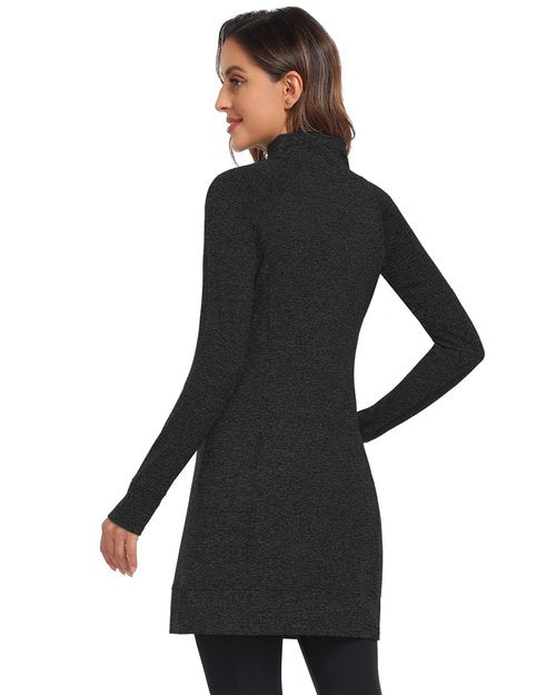Soneven Women's Fleece Dress Mock Neck Running Thermal Tunic Sweatshirts Dresses with Thumb Holes Winter Skiing Athletic Quarter Zip Pullover