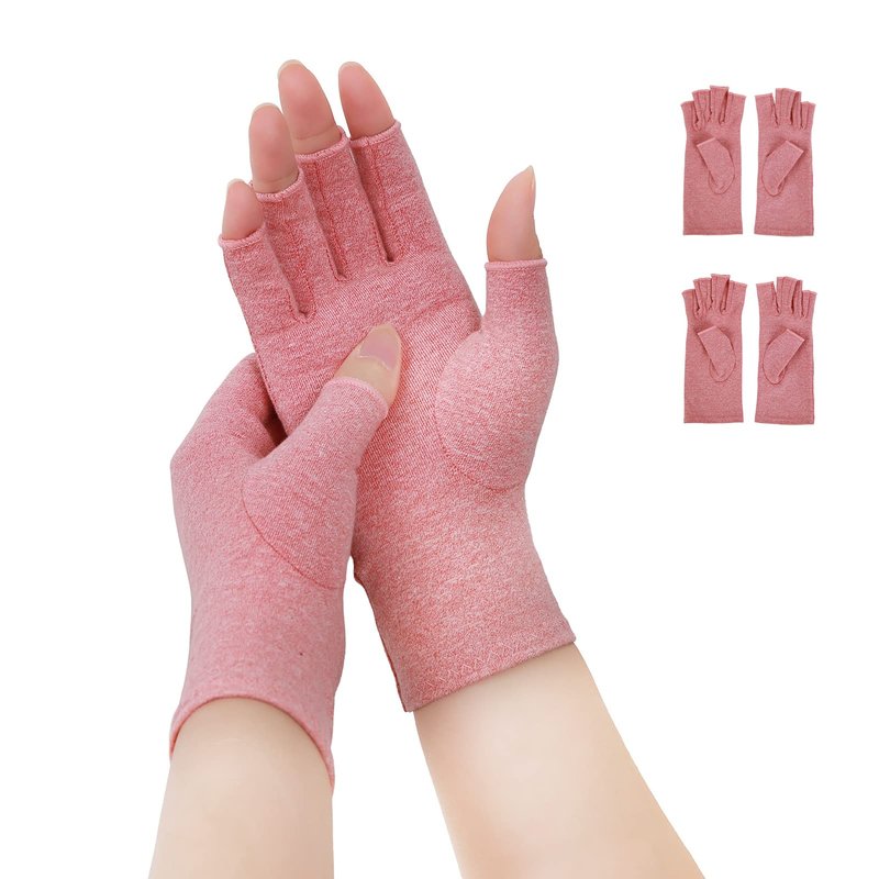 Donfri 2 Pairs Arthritis Gloves for Women for Pain,Compression Gloves Fingerless Gloves Hand Pain Relief Raynauds Typing Gaming (Pink, S)