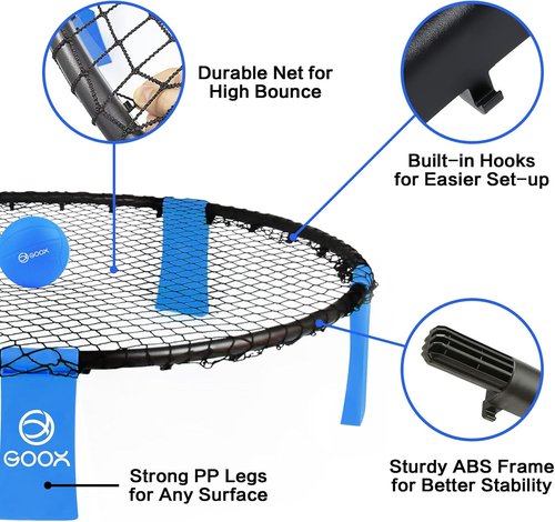 GOOX Outdoor Roundnet Game Set - Includes 3 Balls, Carrying Bag & Strip Light | Perfect for Family Fun at Beach, Lawn & Park