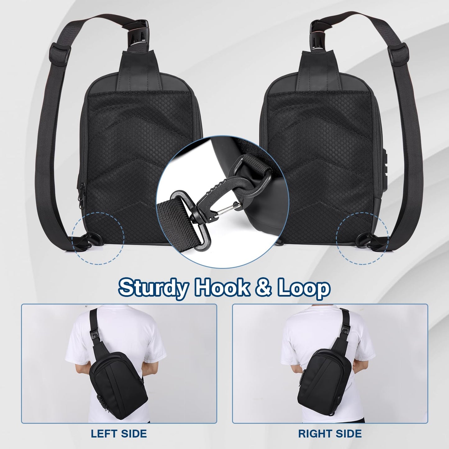 Geestock Anti-Theft Crossbody Sling Bag for Men with USB Port, Small Men's Crossbody Sling Bag PU Leather Chest Bag Shoulder Pack for Travel, Hiking, Work & Daily Use, Black