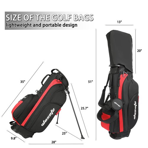 Golf Stand Bag Nylon Lightweight 14 Way Divider 6 Zipperd Pockets Golf Club Bag with Handle Rain Cover Dual Shoulder Straps Golf Towel for Men and Women(RED)