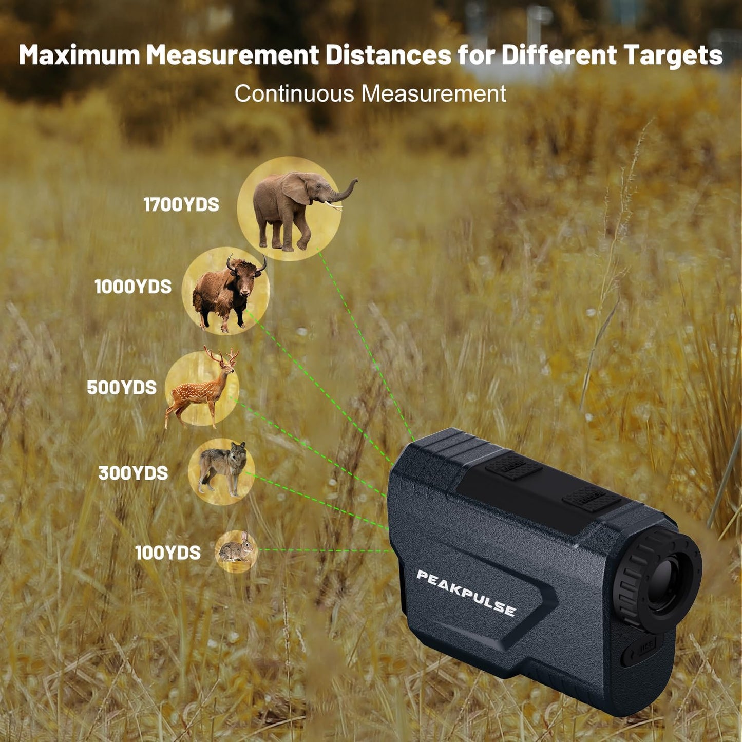 PEAKPULSE Hunting Range Finder - 1700 Yards Rangefinder with 7X Magnification & Rechargeable Battery