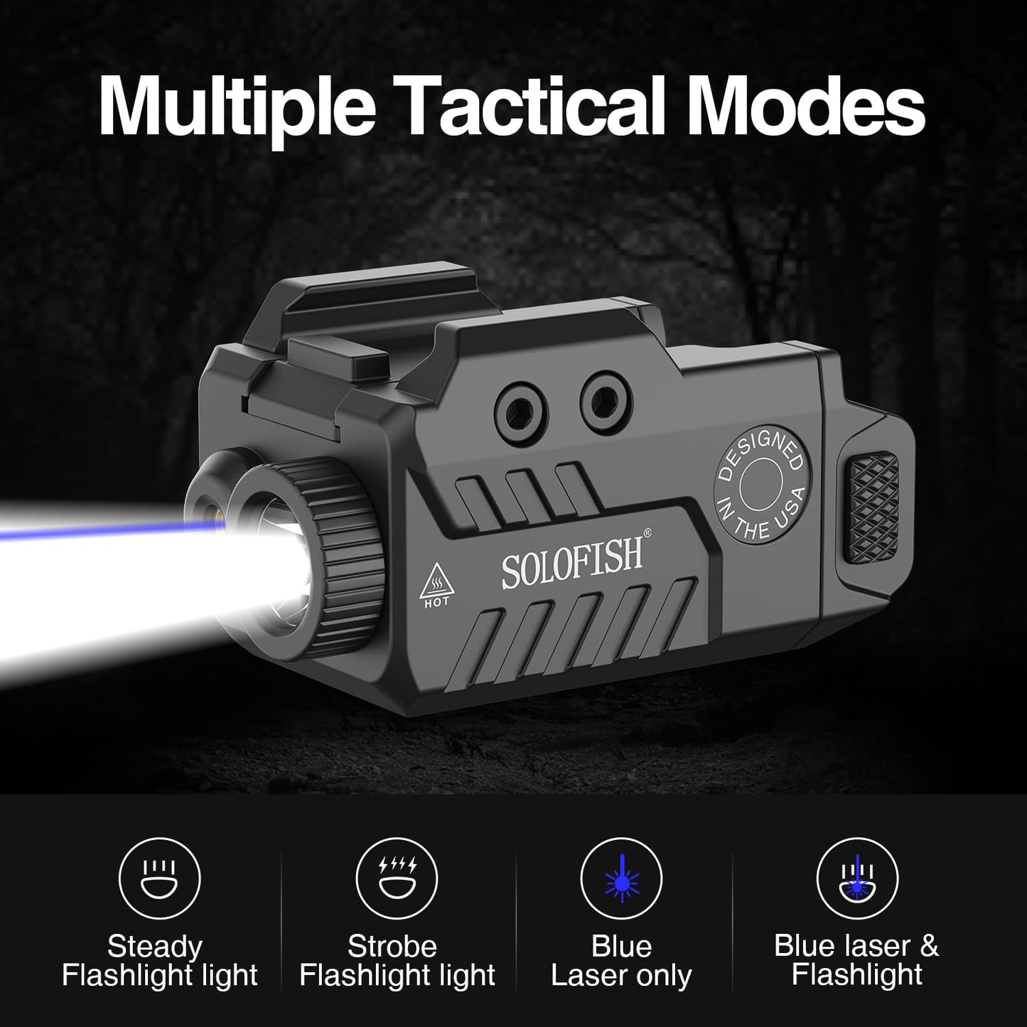 Solofish 450lm Slidable Rail Blue Laser Light Combo, Gun Sight with Strobe, Memory Function, Low Profile, Shockproof