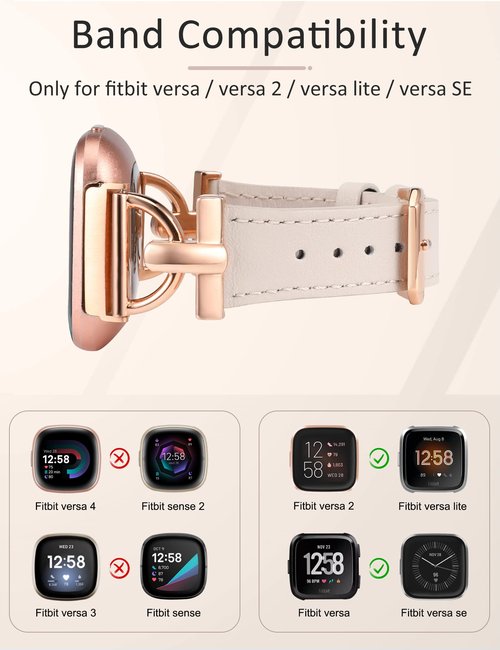 Wearlizer Leather Band Compatible with Fitbit Versa 2 Bands for Women, Dressy Slim Leather Strap Wristband with D-Shape Metal Buckle for Fitbit Versa 2/Versa Lite/SE Smart Watch