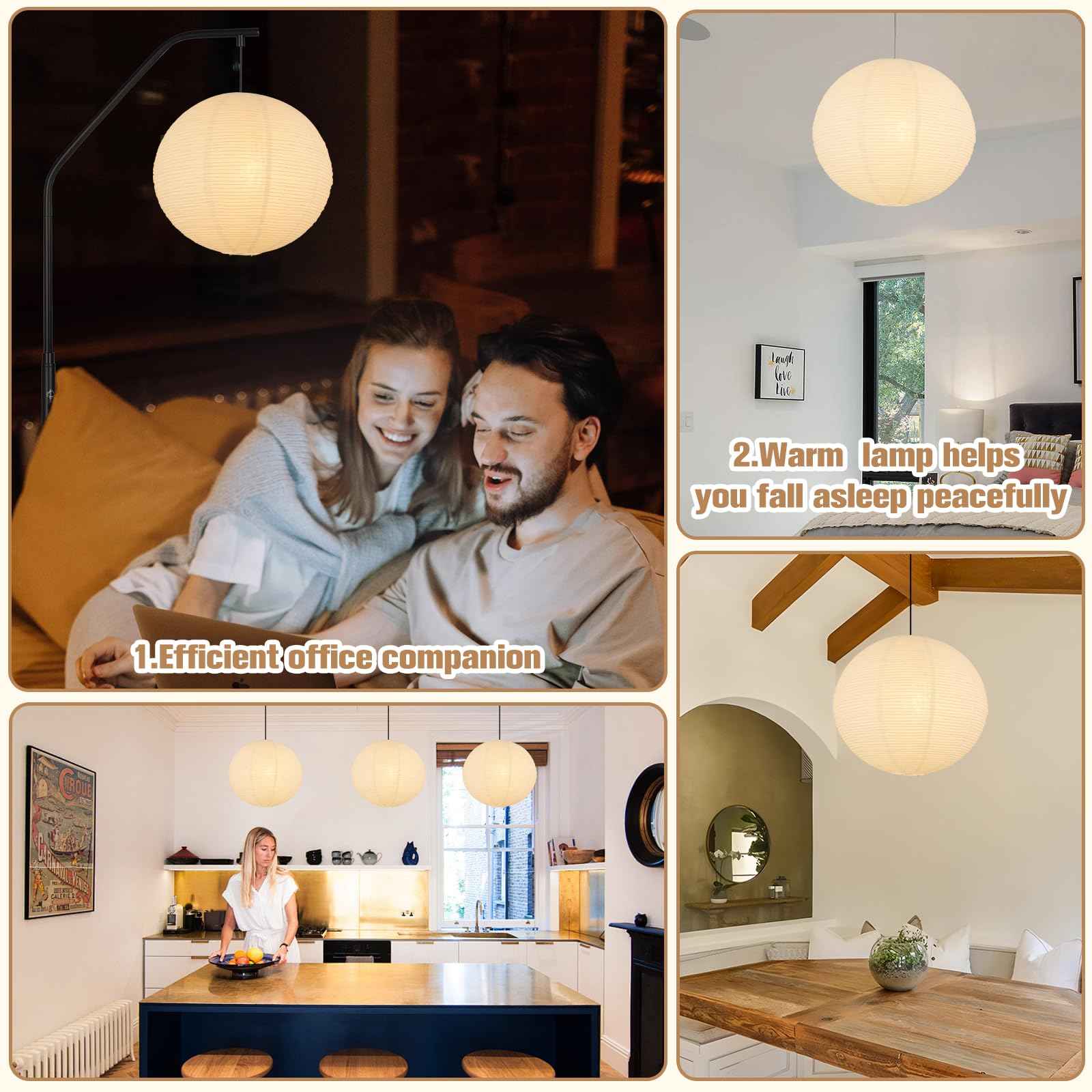 White Paper Lamp Shades set of 2, 12''x12'' Small Chinses Paper Lantern Pendant Light Shades,Round Lanpshades Home Decor Ceiling Lampshade, Foldable Lampshade