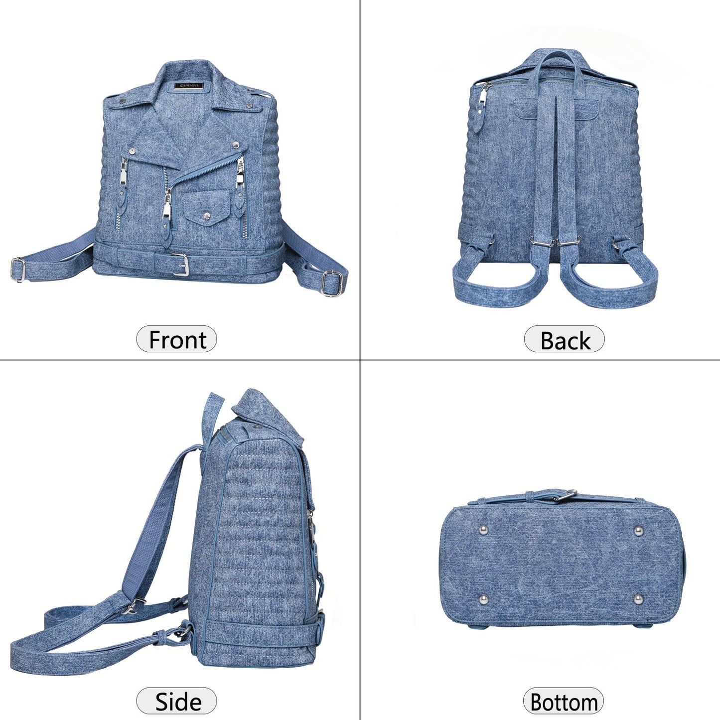 Sfly Denim PU Leather Locomotive Style Backpack - Stylish Large Capacity Casual Travel Daypack