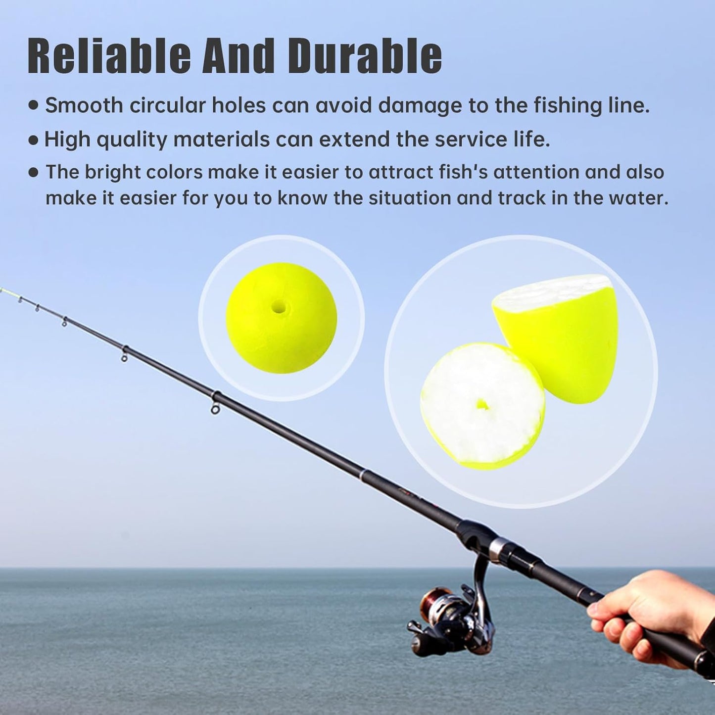 Skiennix Bullet Fishing Foam Floats - 60 PCS Snell Float Surf Rigs | Ideal for Trout, Catfish, Walleye (Yellow)