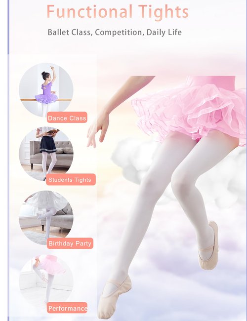 Daydance Footed Tan Ballet Tights for Girls Dance, Gymnastics, Yoga, School Uniform 3 Pairs