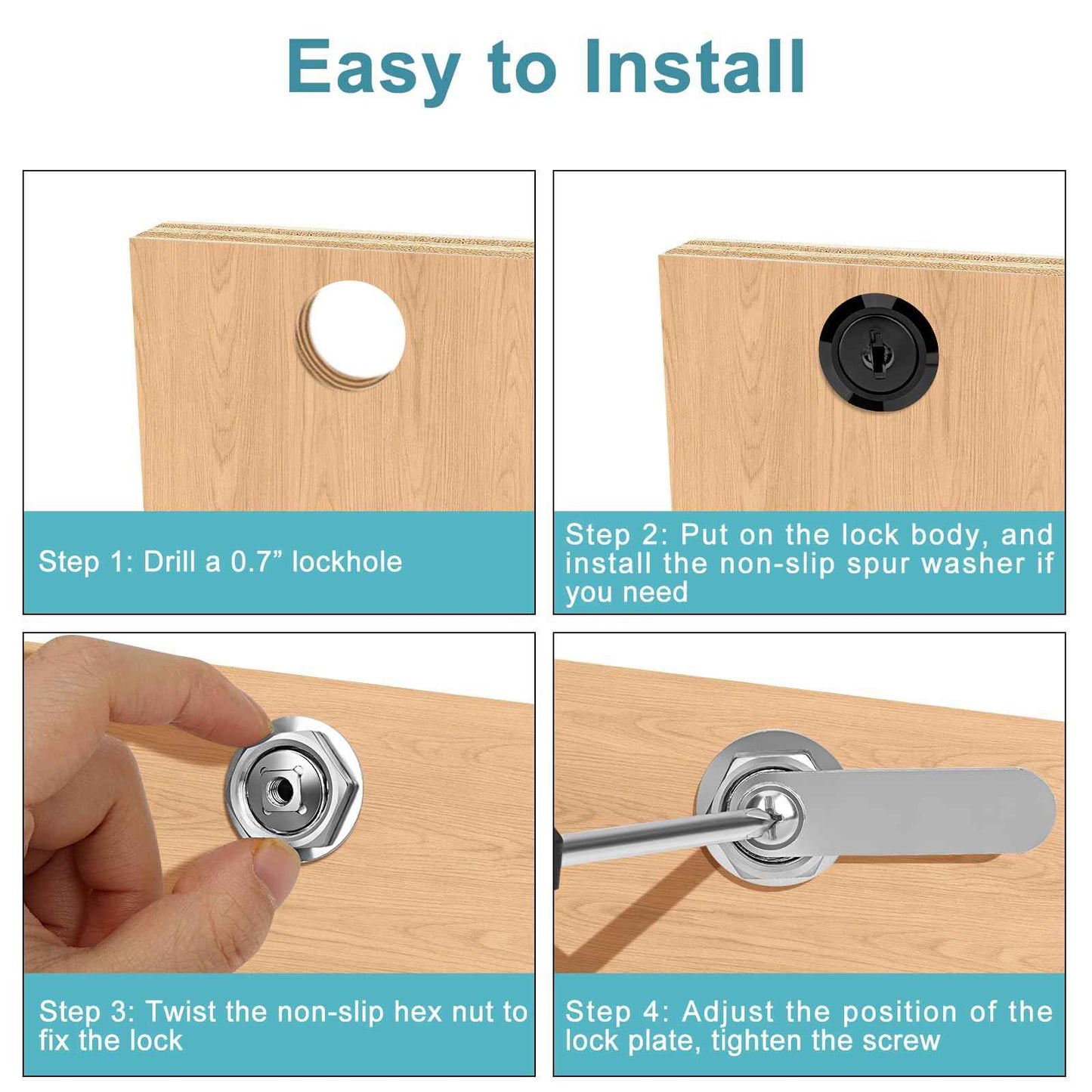 Pertinel 1-1/2 Inch Cabinet Cam Lock Set - 5Pcs Keyed Alike Black Locks for Secure Files, Drawers, RV Storage - Replacement Set With Black Finish