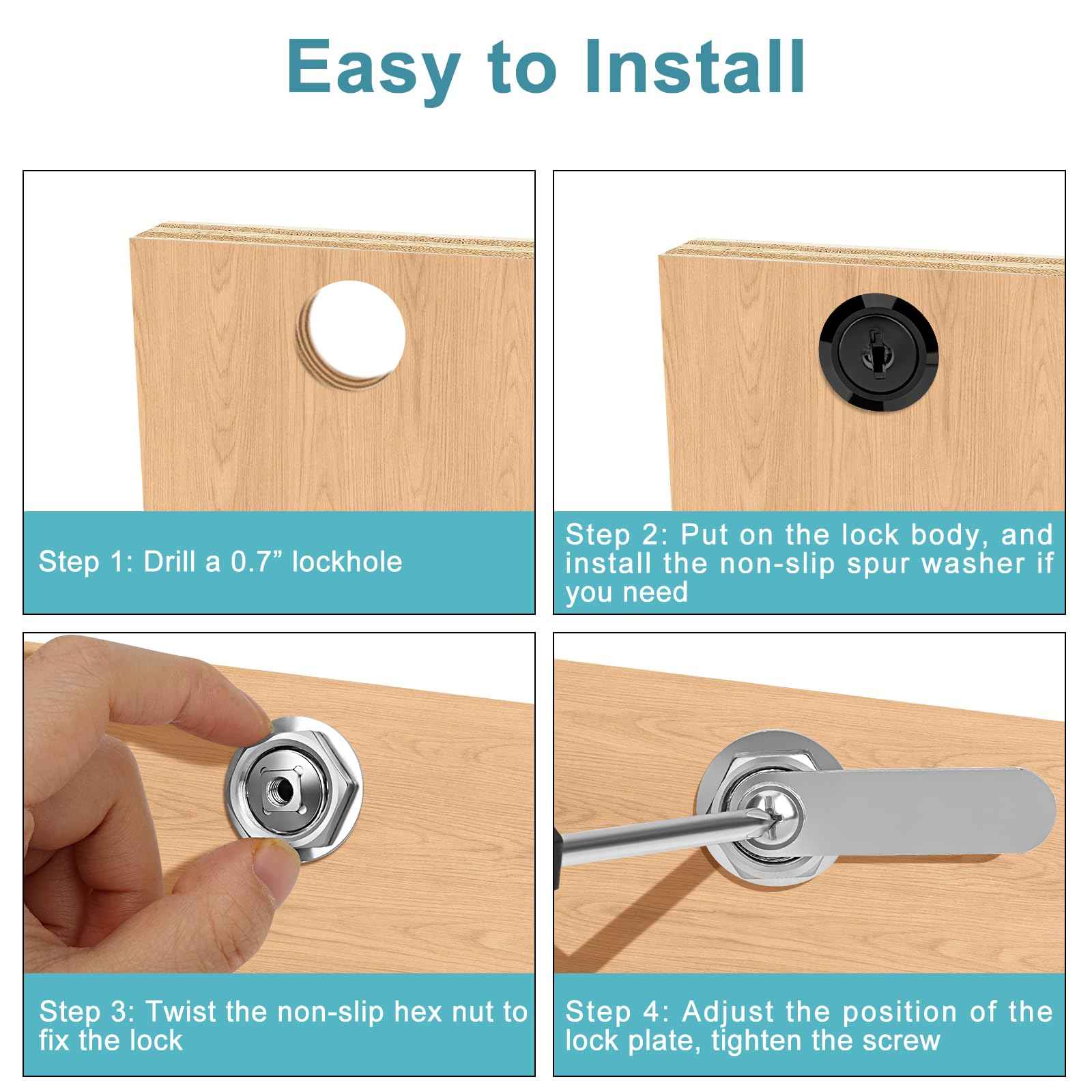 Pertinel 1-1/2 Inch Cabinet Cam Lock Set - 5Pcs Keyed Alike Black Locks for Secure Files, Drawers, RV Storage - Replacement Set With Black Finish