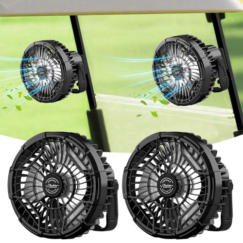 Roykaw 10400 mAh Magnetic Golf Cart Fan Portable Rechargeable Battery Powered, 24+ Hrs, w/LED Lights, Compatible with EZGO/Club Car/Yamaha & All Ironic-Body, Cordless & Remote Control, 2 PCS