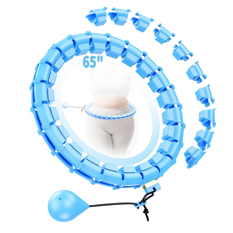 RJOP 65 Inch Infinity Adjustable Hoops Weighted Hula Circle with 32 Links, Plus Size Weighted Hula Fitness Hoop for Weight Loss, Women and Beginners, Non-Drop, Blue