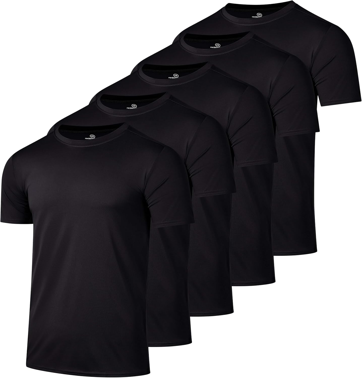 Real Essentials Men's Dry-Fit Short Sleeve Crew Neck T-Shirts - 5 Pack for Gym & Fitness