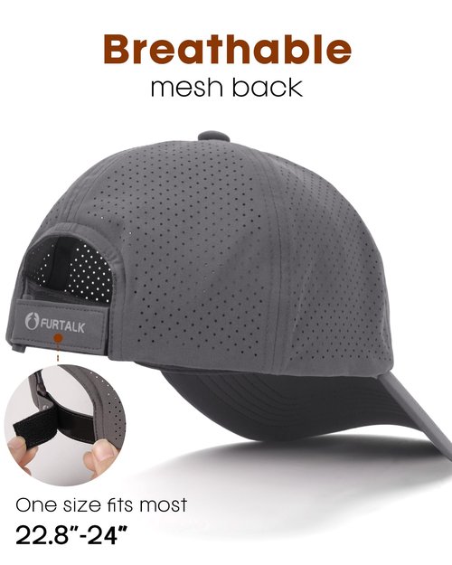 FURTALK Lightweight Quick Dry Baseball Cap Breathable Tucker Hat Laser Cut Air Mesh-Back Cooling Golf Hat, Dark Grey
