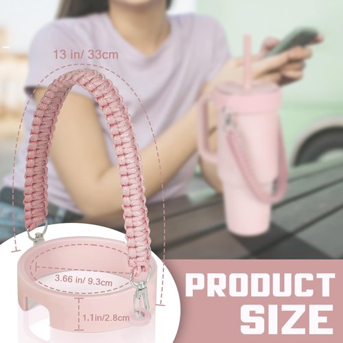 Greant Glitter Braided Handle for HydroFlask Tumbler Handle 40 oz & 32oz, Bling Handles for Stanley 40oz, Strap for HydroJug 40oz Tumblers, Anti-Slip Carrying Strap for BruMate 40 oz, Light Pink