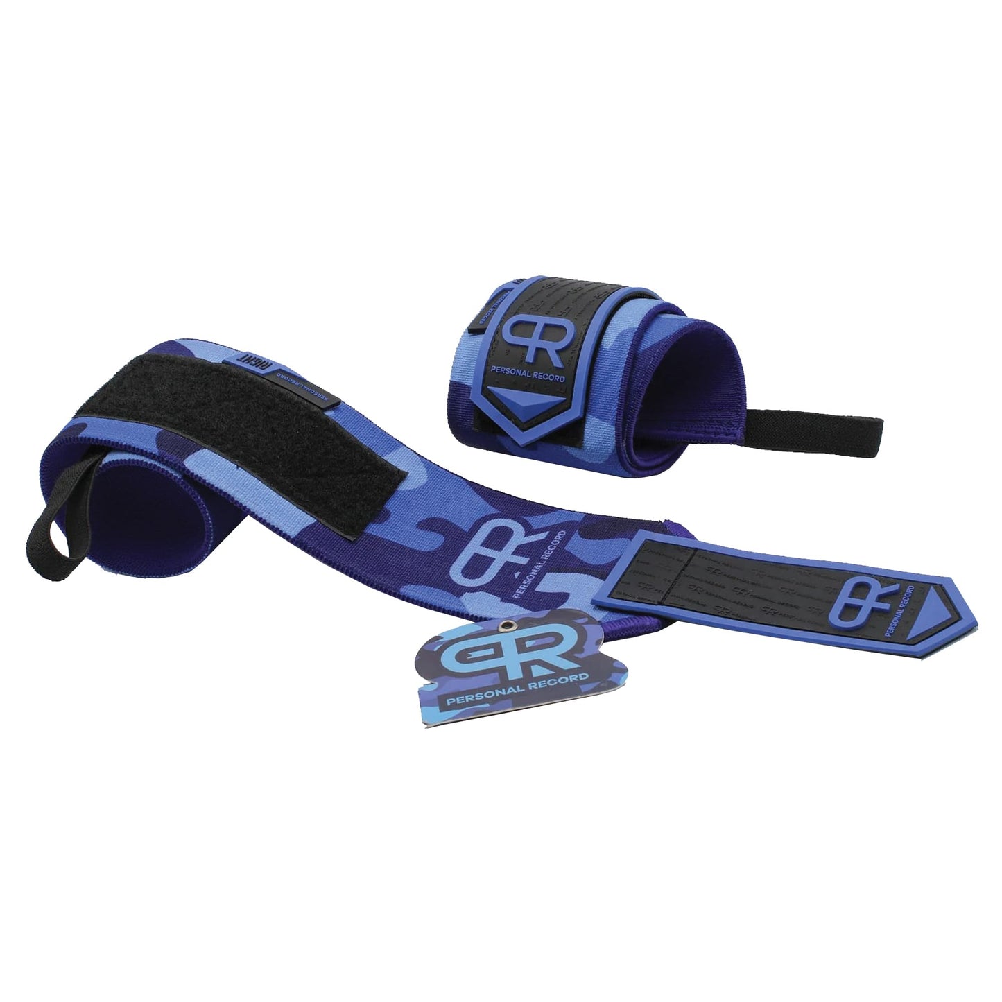 PR Personal Record Heavy Duty Premium Wrist Wraps, More Elasticity, Reinforced Stitching, Extra Wide Strap, Strong Thumb Loop, Larry Wheels Weightlifting Wraps, Lifting Wrist Wraps (Blue Camo)