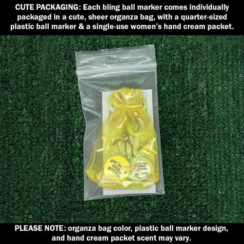 Giggle Golf Bling Golf Ball Marker with Magnetic Hat Clip – Get in The Hole Bitch Funny Sparkly Marker for Women Golfers – Fun Golf Gift with Organza Bag & Bonus Hand Cream