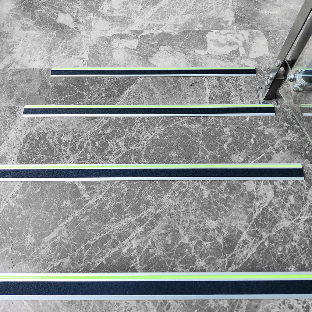 ZALNVEY 3 Pack 48 in L Shaped Stair Nosing with Green Glow Strip, Outdoor Aluminum Stair Edge Protector, Long Stair Edging Stair Trim, Anti Slip Traction Steps Treads Plate Help Elderly, Kids Walk