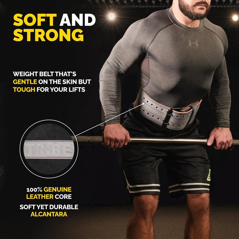 5mm Premium Weight Lifting Belt - 100% Genuine Leather Weightlifting Belt - Comfortable Squat Belt, Deadlift Belt or Powerlifting Belt - Workout Belt for Strength Training - Gym Belt for Men and Women (Gray Alcantara, Medium (Belly 29" - 36") New Size)