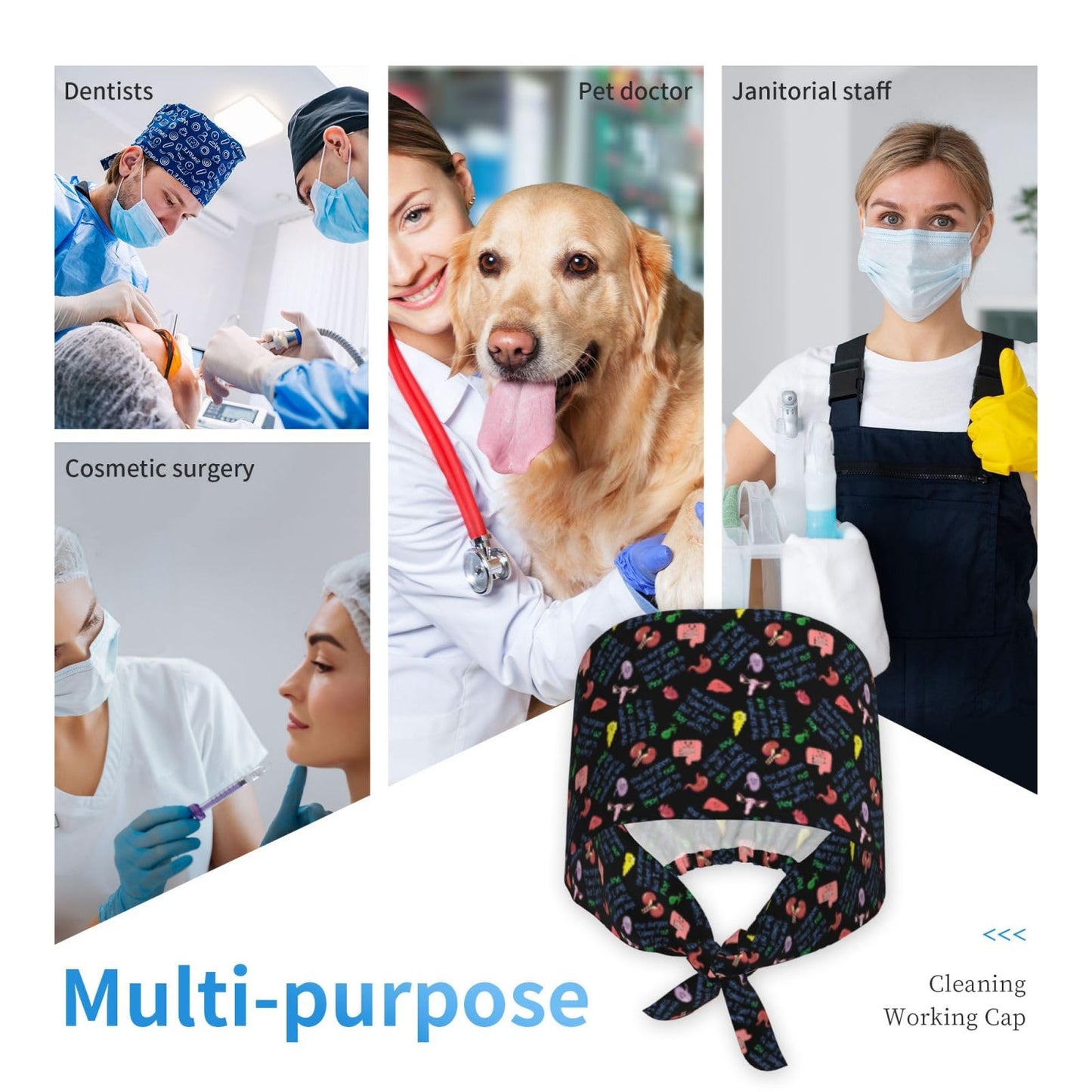 Labor and Delivery Adjustable Working Caps with Sweatband Scrub Hats Surgical Headgear for Women/Men
