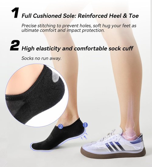 FITRELL No Show Socks - Women's Cotton Cushioned Athletic Ankle Socks | Invisible Non-Slip, 5-8 Pairs