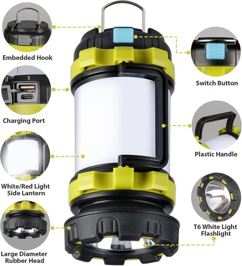 BOBKID Camping Lantern - Rechargeable LED Light with 1000LM, 6 Modes & IPX5 Waterproof - Green, 2 Pack