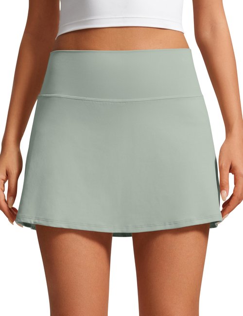 CRZ YOGA Butterluxe High Waisted Tennis Skirts for Women - Mini Lined A Line Golf Casual Skort with Inner Pockets Green Palm Court Small