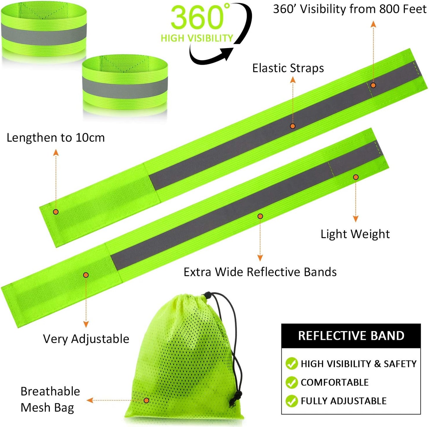 Skiennix Reflective Bands - 8-Piece High Visibility Running Gear for Night Safety | Arm, Wrist, Ankle, Leg