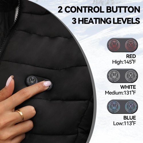 san moolias Heated Vest Women with 7.4V 16000mAh Battery Pack, Heated Jackets for Women 12 Heating Zones, 3 Heating Levels Lightweight Long Warm Electric Heated Coat - L