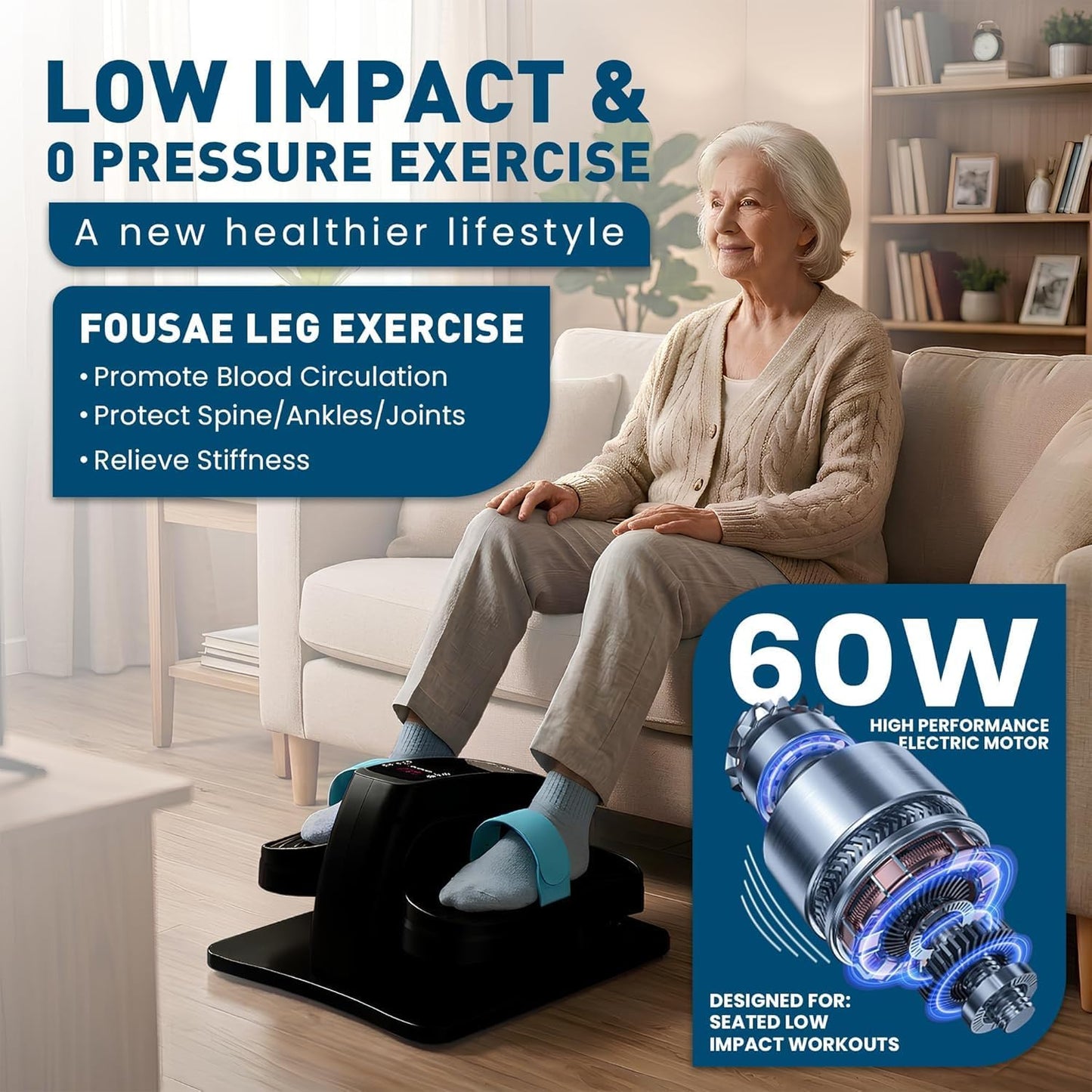 Under Desk Elliptical Machine - Electric Pedal Exerciser for Seniors | Quiet 12-Speed Leg Workout with Remote & LCD