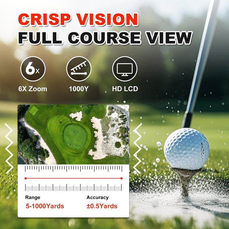 Flagfront Golf Rangefinder with Slope & Magnet, 1000Y Range Finder Golf, 6X Zoom, HD LCD, Flag Lock & Vibration, Rechargeable, Golf Accessories for Men