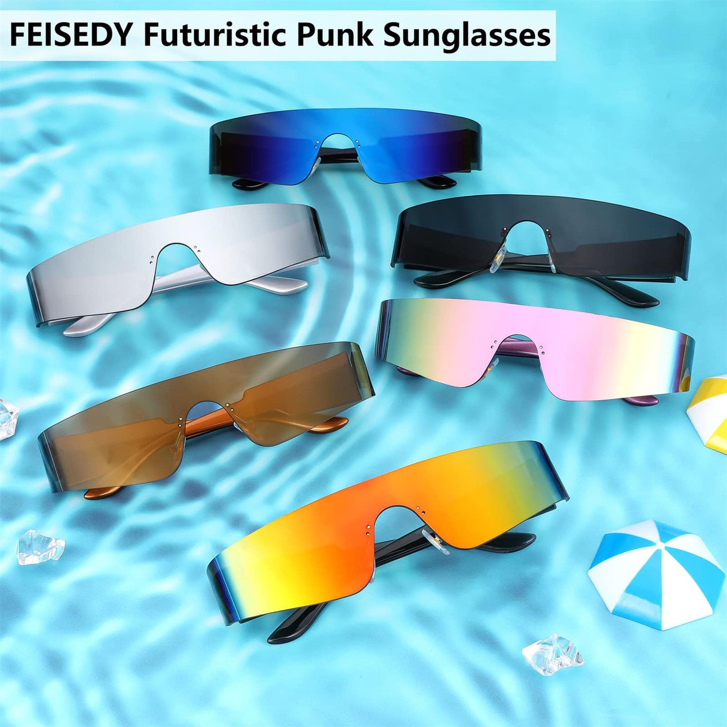 FEISEDY Rimless Sunglasses Y2K Futuristic Wrap Around Sunglasses For Women Men One Piece Goggles Miorred Shades B2927