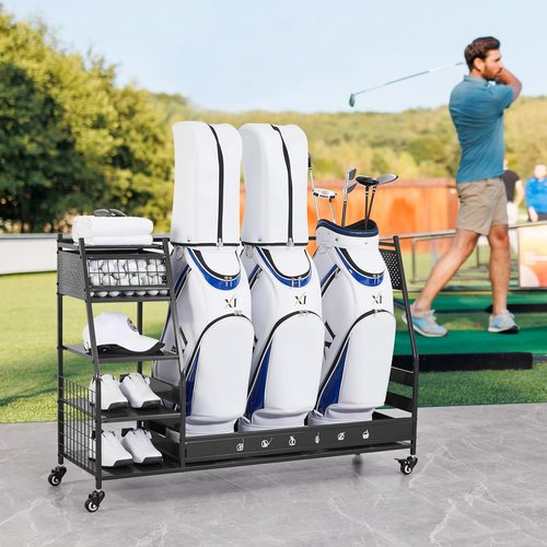 Lauren & Harold Golf Bag Organizer - Garage Storage Rack for 2 Golf Bags & Clubs | Durable and Space-Saving Design