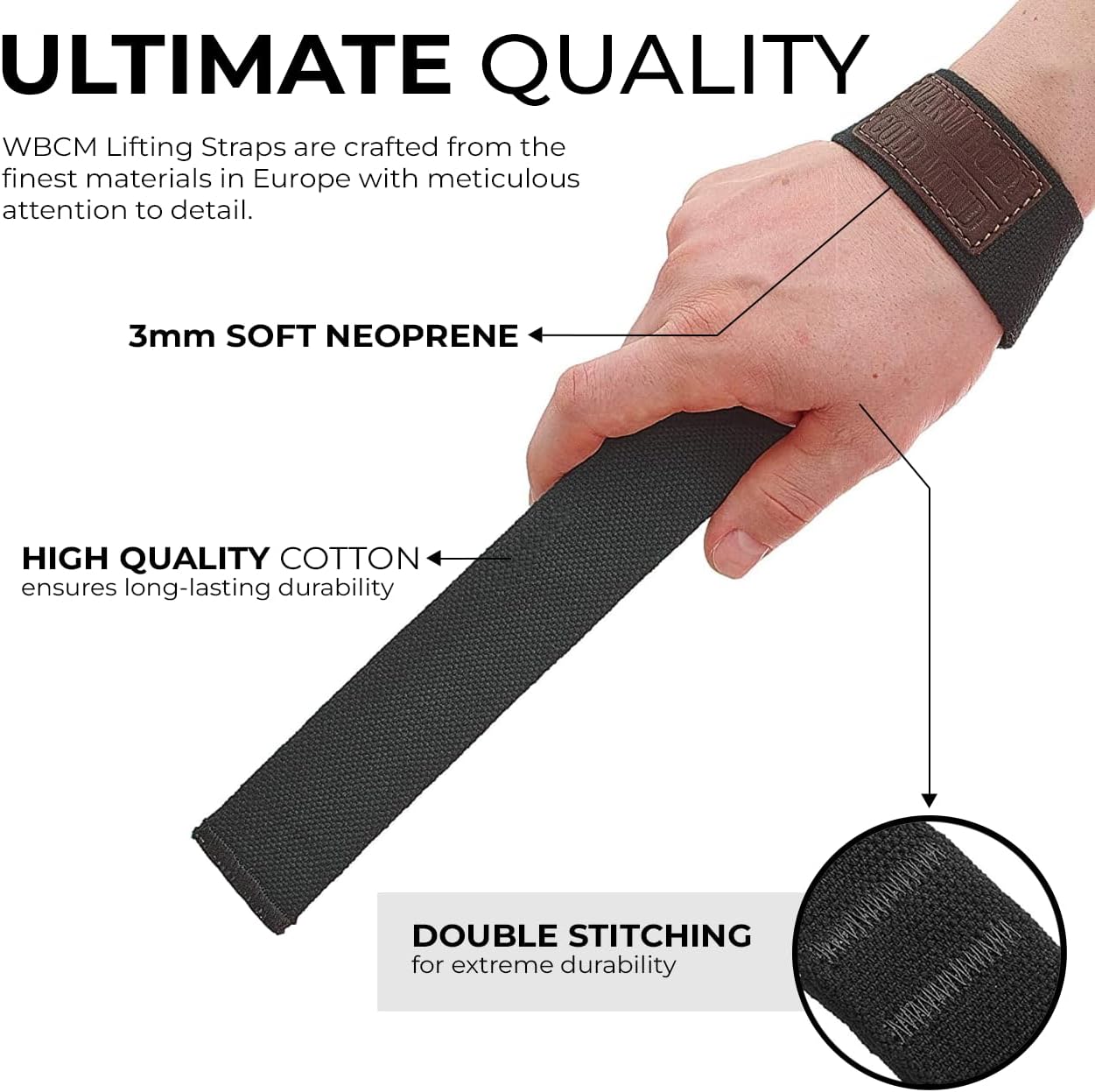 WARM BODY COLD MIND Lasso Lifting Wrist Straps - 770 lb Rated Hand Wraps for Weightlifting & Powerlifting